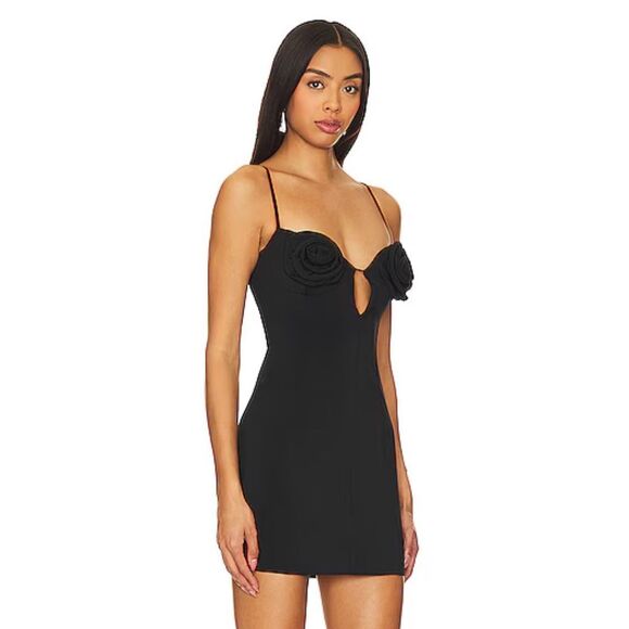 AFRM Silas mini dress Black Bodycon rosette bust Revolve NWT M - Picture 2 of 9